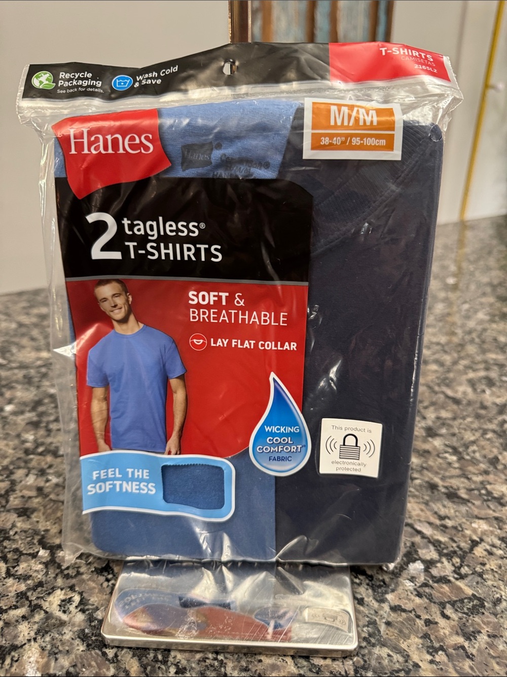 Hanes Men’s Tagless T-Shirts - Navy & Light Blue, M/M